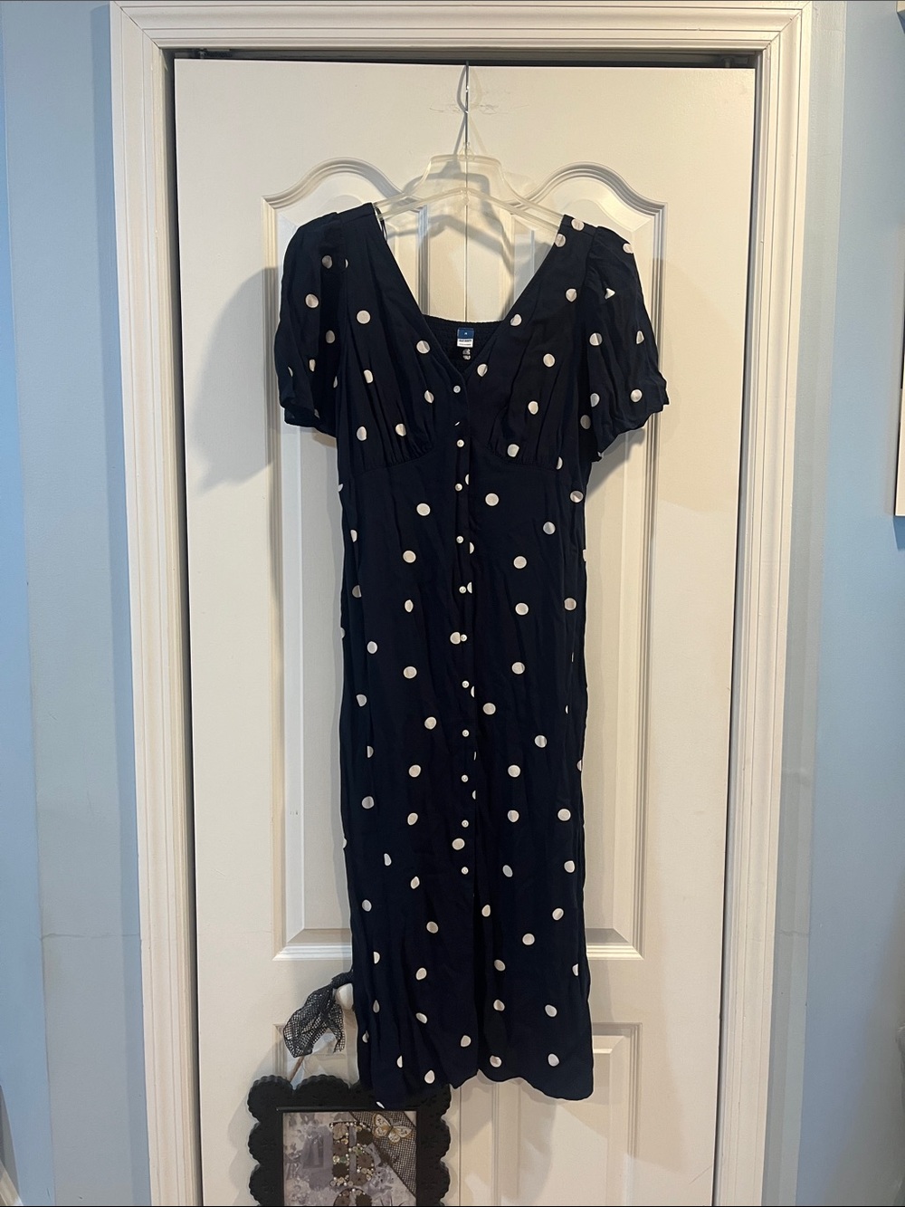 Old Navy Navy Midi Dress with White Polka Dots